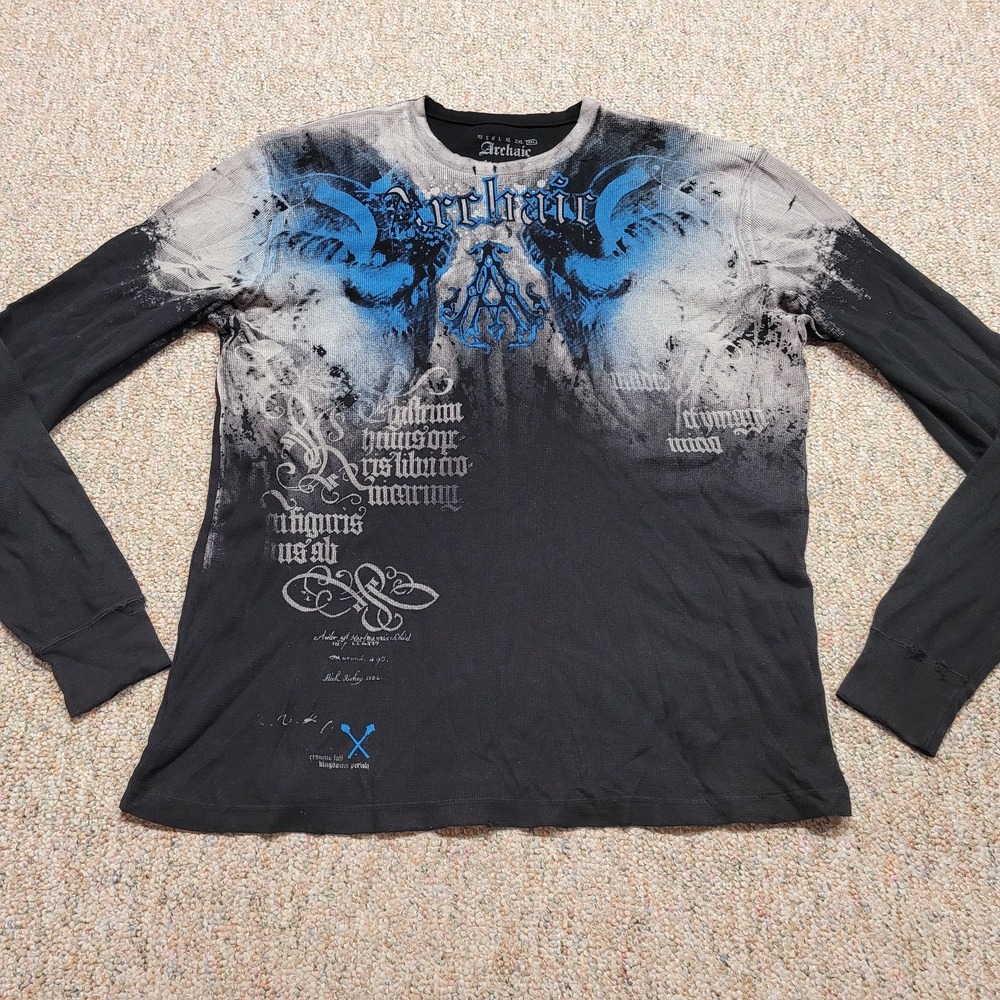 Archaic‎ Shirt Mens 3XL Black Long Sleeve Thermal Knit Grunge Biker Affliction
